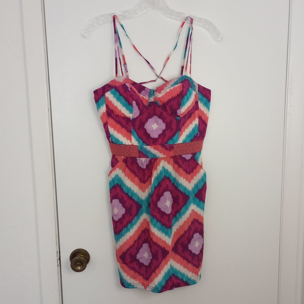AEO Boho Abstract Stripe Corset Sun Dress